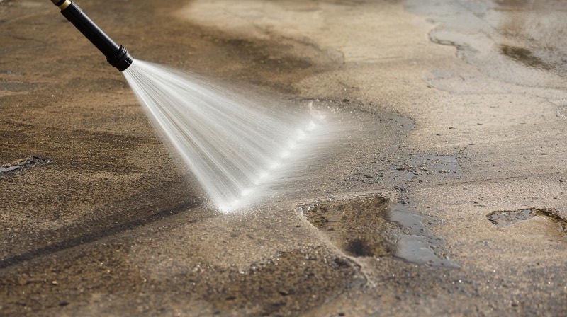 Pressure washing professional at work