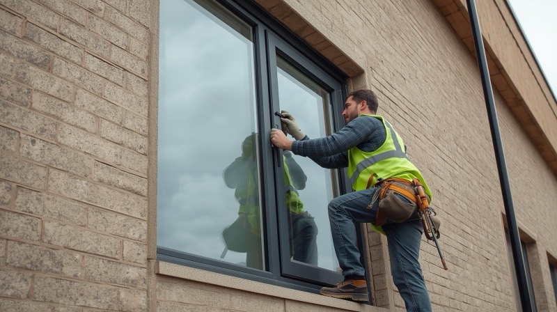 Window installation professional at work