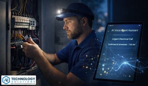 Professional electrician performing panel work after an AI voice agent schedules an electrical service appointment.