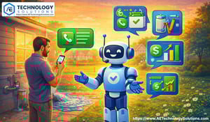 Illustrated AI assistant for plumbing businesses providing 24/7 call answering, emergency scheduling, and customer communication automation to reduce workload and increase revenue.