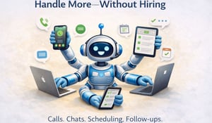 AI receptionist and chatbot managing phone calls, website chat, booking automation, and follow-ups to help home services businesses scale without hiring additional staff.