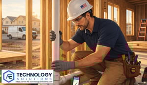 AI receptionist for plumbers supporting scheduling and job intake while a plumber installs PVC piping into a T joint during new home construction framing.