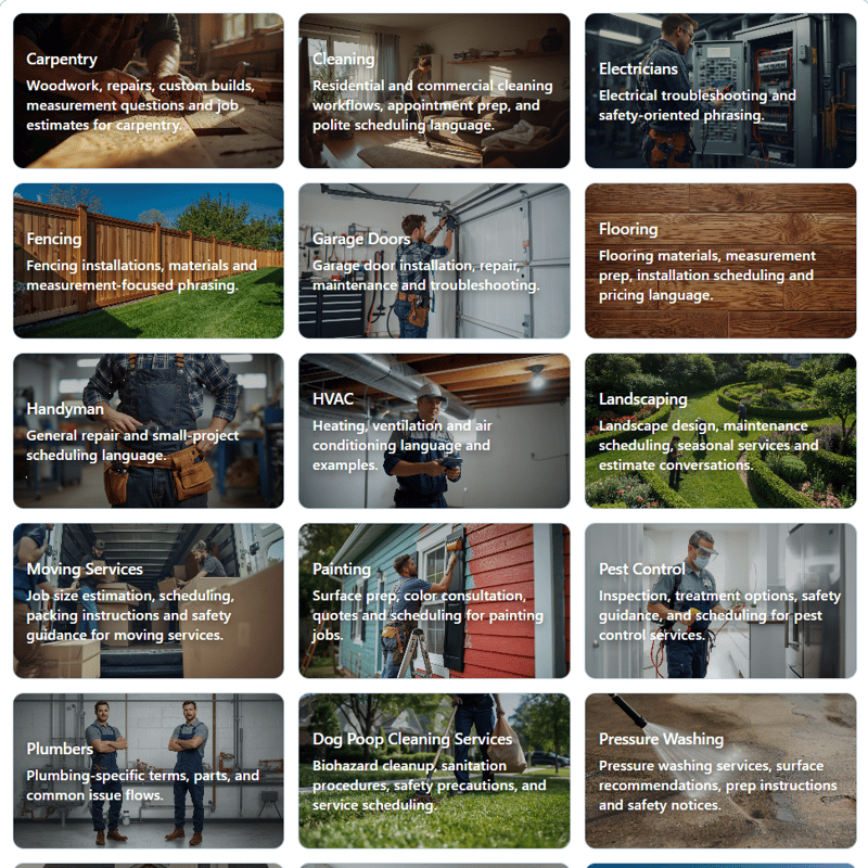 Panel from the Homer AI Application showing Industry Template selections.