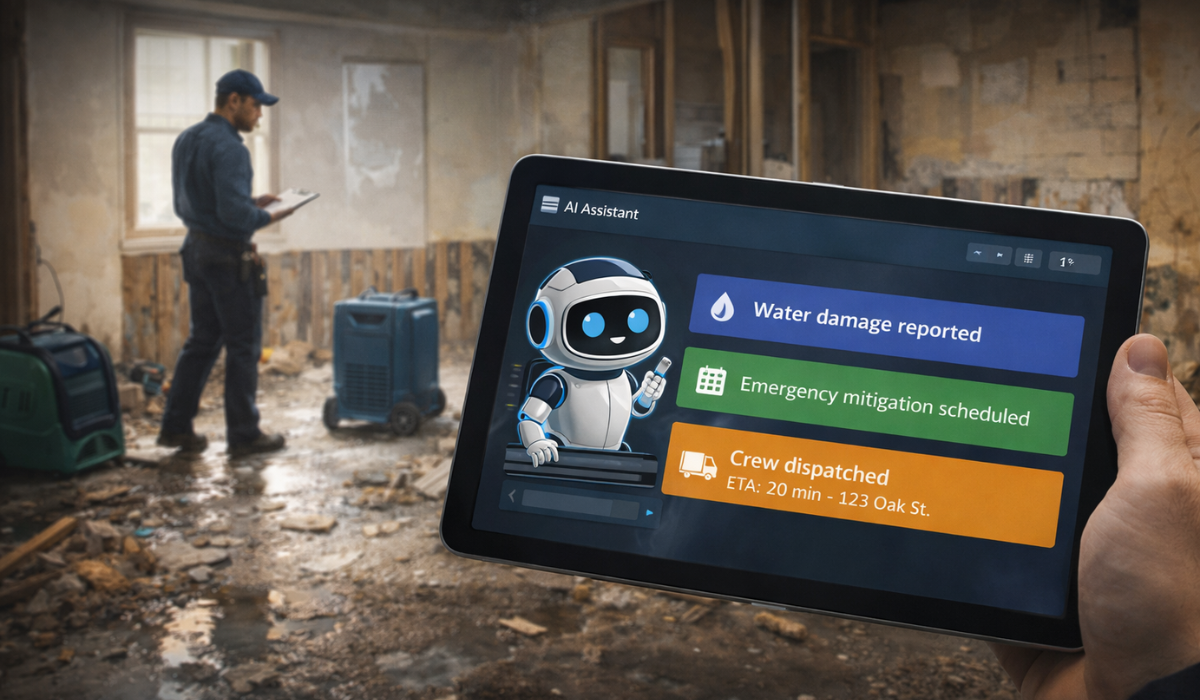 AI agents for home restoration managing first notice of loss, triaging water damage cases, and coordinating emergency response and rebuild scheduling for faster project execution.